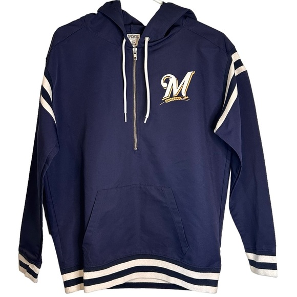 Victoria’s‎ Secret PINK MLB Milwaukee Brewers Windbreaker Hoodie Size XS #377806 - Picture 1 of 13
